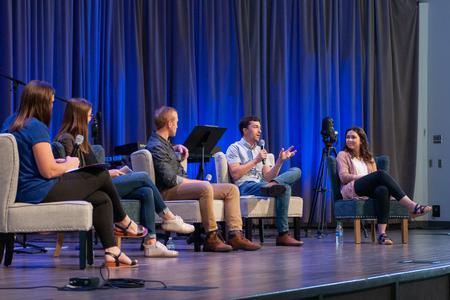 Union hosted a special Global Focus chapel with Union alumni Robert and Courtney Lynn and Brennan and Cara Kolbe, who serve as church planters around the United States. - Photo by Lauren Steed