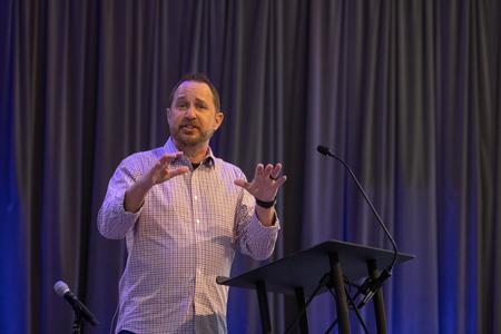 Michael Winstead, college and young adult pastor at Fellowship Bible Church, Jackson, Tenn. spoke in chapel. - Photo by Abigail Aspinwall