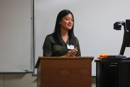 Art major Lauren Steed presents "A Celebration of Joy in Portraiture" at the 2023 UUSS. - Photo by Eli Creasy