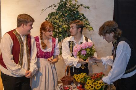 Stephen Leatherwood, Maren Taylor, Isaac Reid, and Landon Stoub perform in the Opera Workshop's production of "The Bartered Bride." - Photo by Abigail Aspinwall