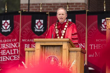 President Dub Oliver's graduation address was a version of Joseph H. Eaton's remarks to the first graduating class of Union University in Murfreesboro in the mid-1800s. Eaton served as professor and president of Union University in Murfreesboro when it began college-level classes in 1847. - Photo by Kristi McMurry Woody