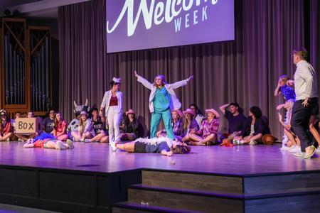 Welcome Week leaders perform during the Welcome Week Show. - Photo by Karley Hathcock