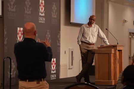 Author and sociologist George Yancey answers questions after his Jones Lecture on Christianity and racism. - Photo by Lauren Steed