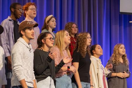 A student ensemble leads in worship during a chapel service. - Photo by Abigail Aspinwall