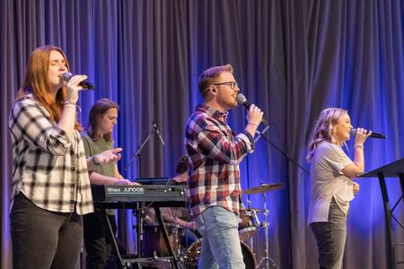 Music students lead in worship during a chapel service. - Photo by Abigail Aspinwall
