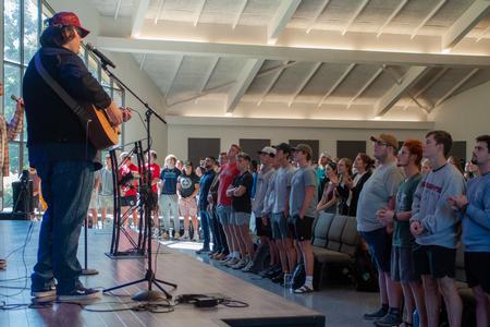 Praise and worship during a chapel service. - Photo by Lauren Steed