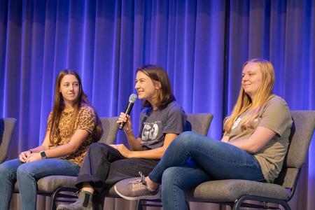 Students who served on GO Trips last year relate their experiences during a chapel service. - Photo by Abigail Aspinwall