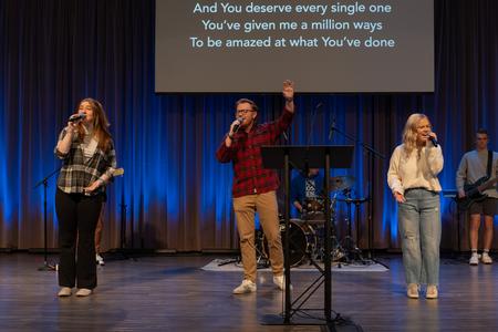 Praise and worship by music students during a chapel service. - Photo by Lauren Steed