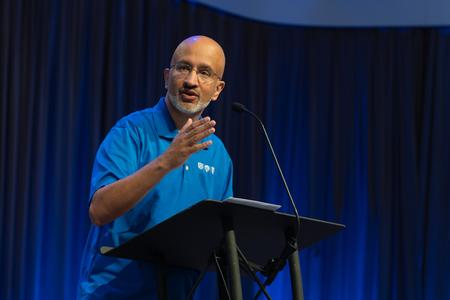 Deepak Reju, pastor of Biblical counseling and family ministry at Capitol Hill Baptist Church in Washington, D.C., speaks in a chapel service. - Photo by Lauren Steed