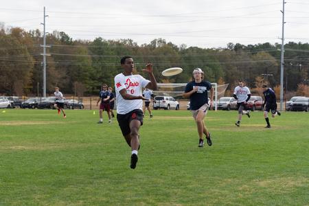 11/11/23 - Union is home to the Jaxx, an ultimate frisbee team that competes at the club level and travels to different tournaments across the country. Here, Jaxx freshman Joseph Hinrichs catches a pass during their game against Samford. - Lauren Steed