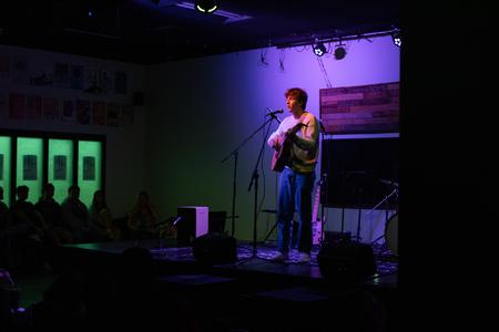 Isaiah Campbell performs during an Open Mic Night in Barefoots. - Photo by Lindsey Atwood
