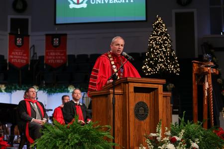 President Oliver speaks during Fall Graduation. - Photo by Karley Hathcock