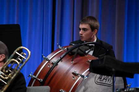 R.J. Field plays percussion during the Symphonic Band's fall concert. - Photo by Kristi McMurry Woody