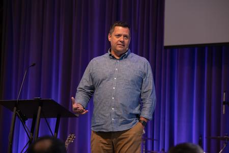 Jason Pyron, ministries and leadership development pastor at Bellevue Baptist Church in Cordova, Tenn., speaks during a Leadership and Stewardship Chapel. - Photo by Lindsey Atwood