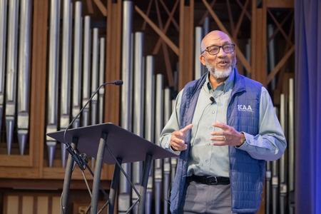 Roy A. "Soup" Campbell, executive director for Eikon Ministries in Memphis, Tenn., speaks during a Leadership and Stewardship Chapel. - Photo by Abigail Aspinwall