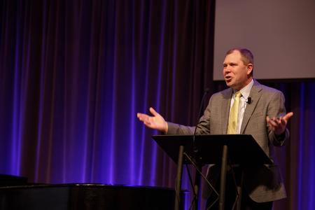 Shawn Parker, executive director-treasurer of the Mississippi Baptist Convention Board, speaks during a chapel service. - Photo by Lindsey Atwood
