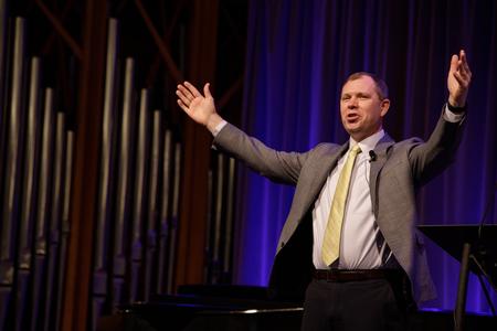 Shawn Parker, executive director-treasurer of the Mississippi Baptist Convention Board, speaks during a chapel service. - Photo by Lindsey Atwood