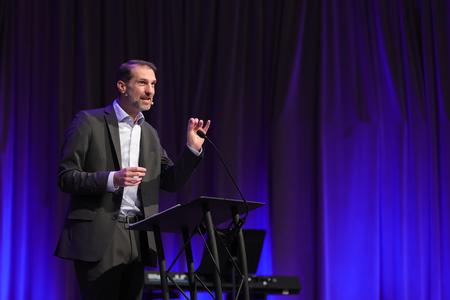 Lee Tankersley, pastor of Cornerstone Community Church in Jackson, delivers an address during a weekly chapel service. - Photo by Karley Hathcock