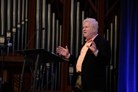 Dan Riley, senior pastor at Calvary Baptist Church in Knoxville, Tenn., speaks to students during a weekly chapel service. - Photo by Lindsey Atwood