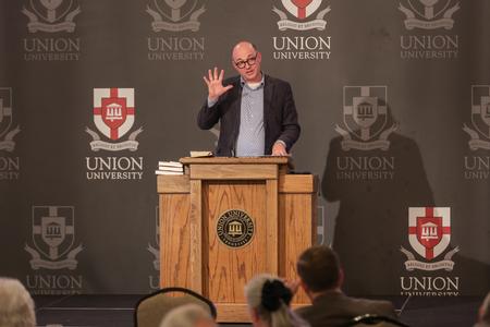 Jonathan Pennington, professor of New Testament interpretation at Southern Baptist Theological Seminary, speaks at the Ryan Center's Spring Bible Conference. - Photo by Karley Hathcock