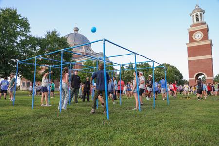 Students celebrate the start of the semester by playing 9 square at the Howdy Party hosted by SGA. - Photo by Karley Hathcock