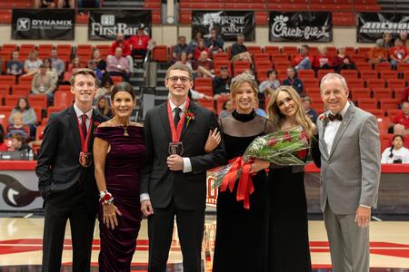 Mr. Union William Craig and Miss Union Cecily Berry pose with previous Mr. and Miss Union, Campbell Sutton and Rachel Phillips, and President Dub and Susie Oliver. - Photo by Karley Hathcock