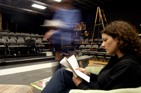 Senior Ashley Mitchell & Junior Nic Pfost run lines for the theatre's production of <i>Shadowlands</i>. - Photo by Kristen Nicole Sayres