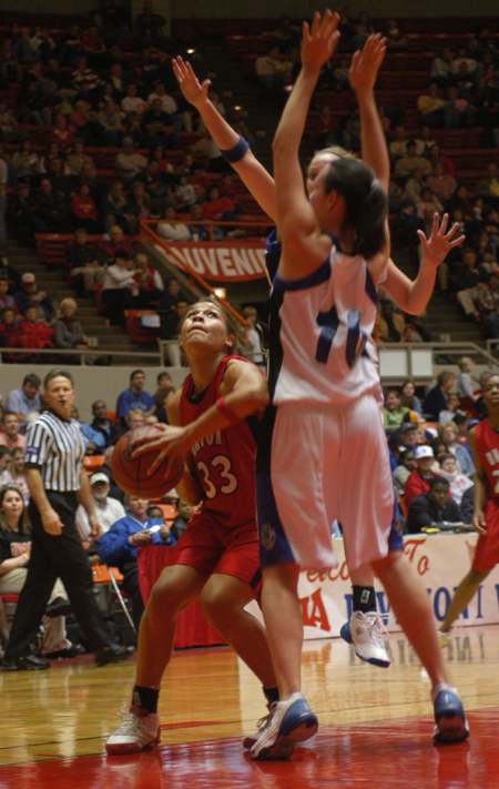 Union senior Stephanie Clark (33) takes a shot during the NAIA National Championship Game versus Oklahoma City.  Union won 67-63. - Photo by Kristen Nicole Sayres