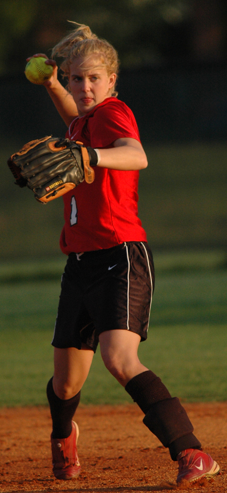 Amy Chatham, Union's second baseman, prepares to make a throw to first. - Photo by Jonathan Blair