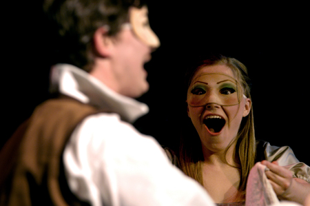 Freshmen Brian Robison and Jill Casey perform in <i>The Battle of Dim Wits</i>. - Photo by Kristen Nicole Sayres