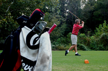 Union's Gary Glapa watches his drive during the Union University/Hidden Valley Invitational. - Photo by Steven Aldridge