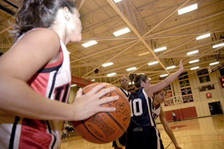 Union players attempt to get open as a Lambuth player guards the interior. - Photo by Kathleen Murray