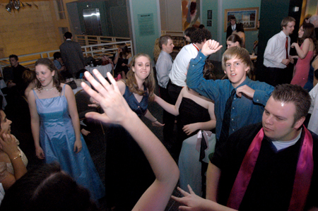A group of students get their groove on during the Cardinal Ball at the Brooks Museum of Art in Memphis. - Photo by Jonathan Blair
