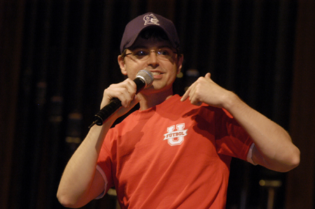Director of Student Programs and SAC Adviser Justin Phillips introduces himself at the SAC Game Show during New Student Orientation. - Photo by Kathleen Murray
