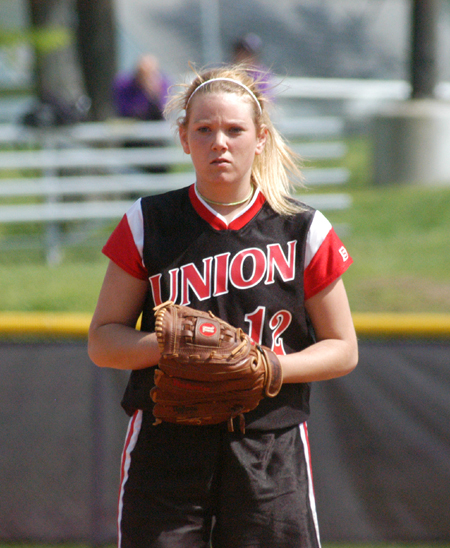 Jackie Cliff picks up her signal from the catcher during a game in the TranSouth Conference Tournament in Nashville. - Photo by Julie Powell