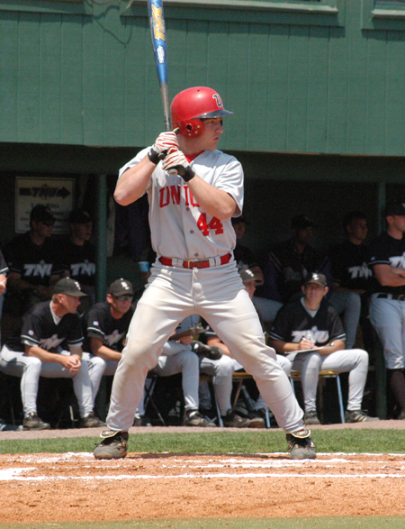 Zach Lowery awaits a pitch from a Trevecca Nazarene hurler during the 2005 TranSouth Conference Tournament. - Photo by Steven Aldridge