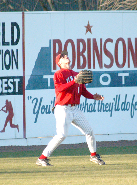 Freshman leftfielder Judson Powers gets in position to make a catch in the spacious outfield of Union's Fesmire Field. - Photo by Steven Aldridge
