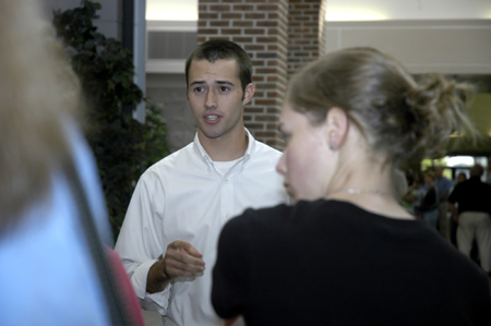 Sophomore Brent Parrish leads a group of prospective students and their families around Union's campus on Preview Day. - Photo by Kathleen Murray