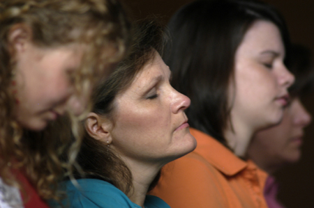 Prospective students and their parents worship during a Preview Day chapel. - Photo by Kathleen Murray