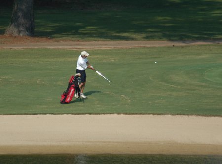 Jake Clay chips onto the green during the Union University/Hidden Valley Invitational. - Photo by Steven Aldridge