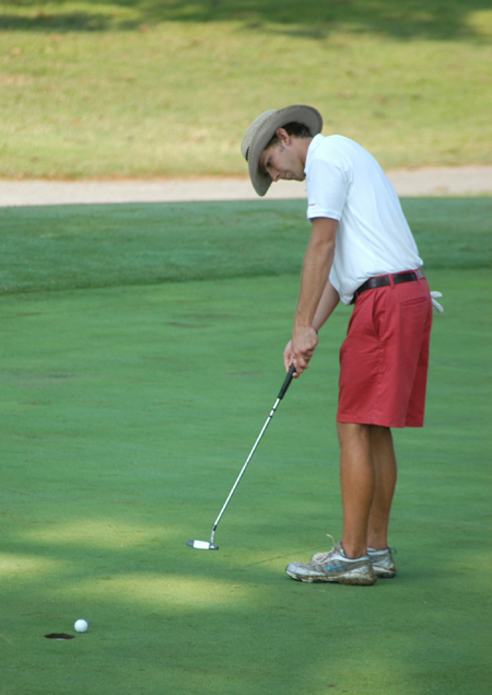 William Boyd watches as his putt rolls into the cup on the 18th green at the Union University/Hidden Valley Invitational. - Photo by Steven Aldridge