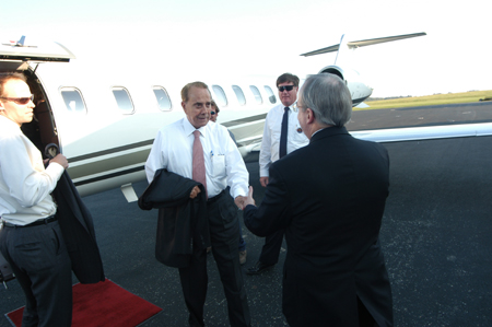 President Dockery welcomes Senator Bob Dole to Jackson earlier in the afternoon before the 9th Annual Scholarship Banquet. - Photo by Morris Abernathy