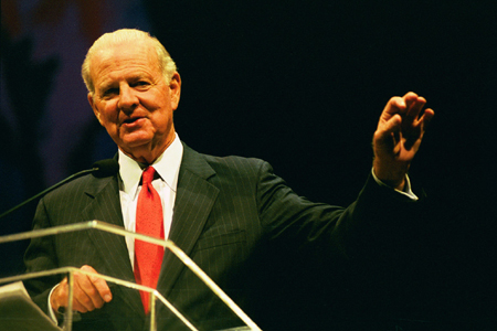James Baker, former White House chief of staff, speaks at the university's Sixth Annual Scholarship Banquet. - Photo by Jim Veneman
