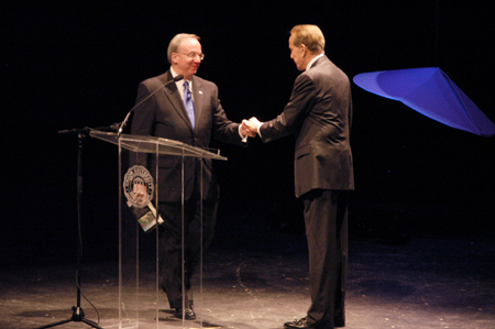 President Dockery thanks Senator Dole for his remarks at the 9th Annual Scholarship Banquet. - Photo by Brad Moore