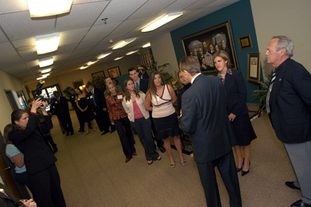 Former Senator Bob Dole visits with a group of Union students on campus prior to the 9th Annual Scholarship Banquet. - Photo by Morris Abernathy