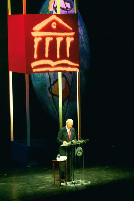 Former Secretary of State James Baker addresses the audience at the Sixth Annual Scholarship Banquet. - Photo by Jim Veneman
