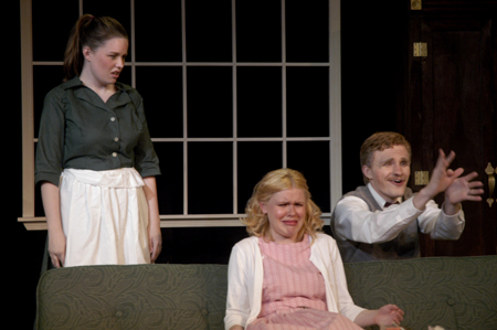 Heather Kapavik, Courtney Braswell and Andy Morris perform in <i>Tartuffe</i>. - Photo by Kathleen Murray