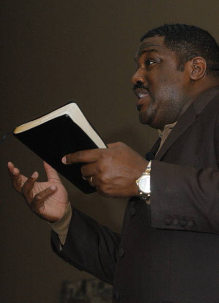 The animated Voddie Baucham led a session of the  Faith in Practice Conference in Hurt Commons. - Photo by Heather Phillips