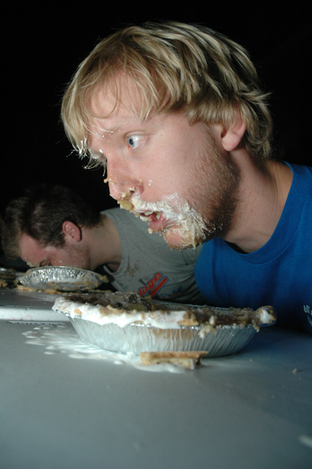 Senior Nathan Michael catches his breath during the Fallapalooza pie eating contest. - Photo by Brad Moore