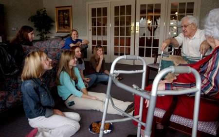 Members of the Freshman Council spent time at Cheyenne Trace Assisted Living during their Day of Remembrance service project. - Photo by Heather Phillips